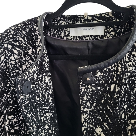 T Tahari Women's Black & White Knit Tweed Midweight Snap-Up Dressy Coat Size L - Picture 2 of 8